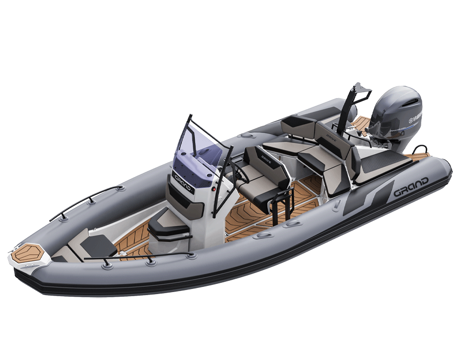 A render visual of the Grand D600 in dark grey with a ski arch at the rear