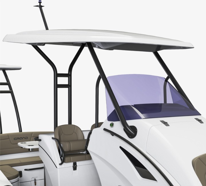 A render visual of the fibreglass t-top above the helm on the Grand G850