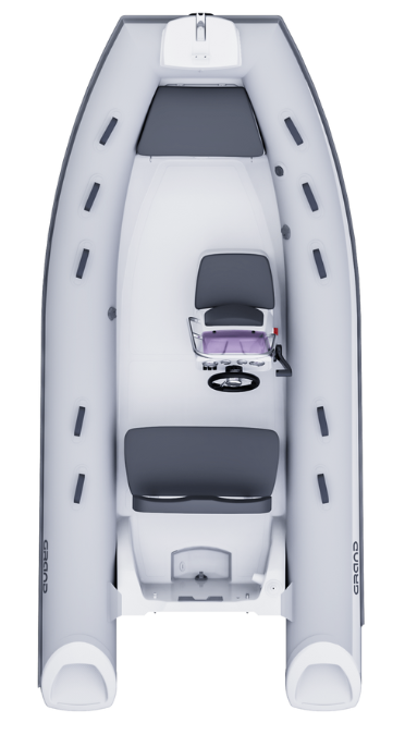 A render of the Grand S420 from above, showing the internal layout of the RIB boat