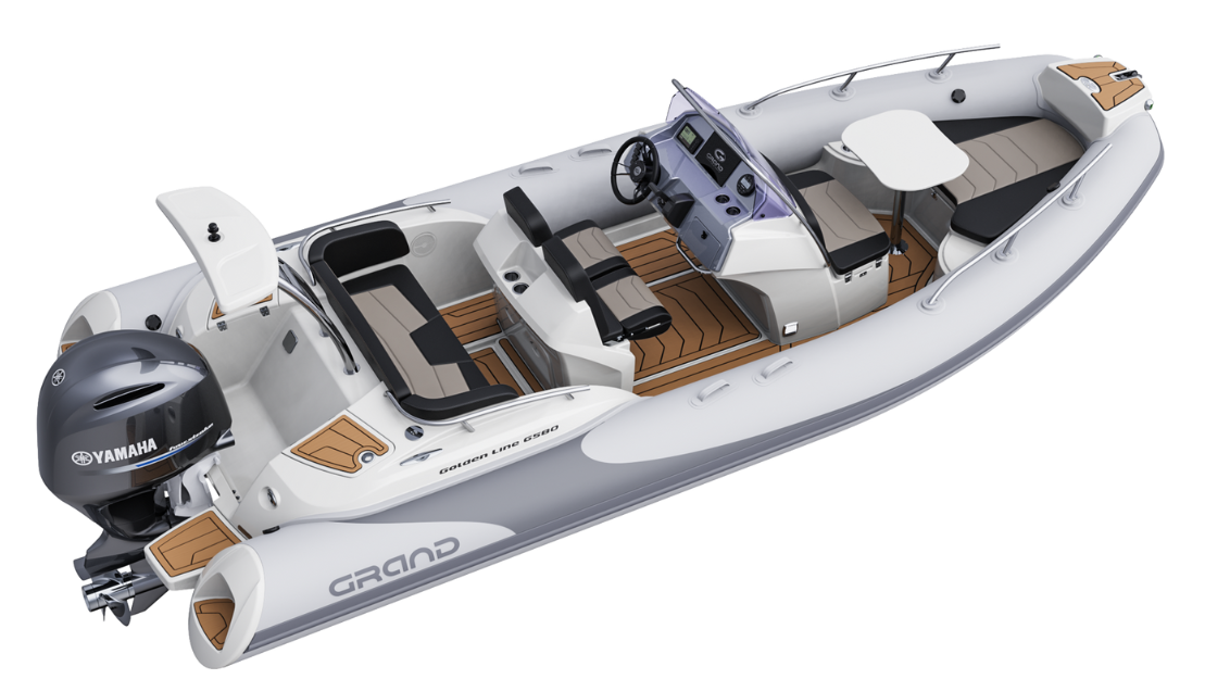 Light grey Grand G580 for sale, showing the layout of the boat