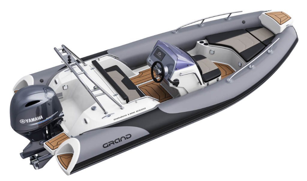 Render visual of the Grand G500 for sale, showing the boat from the side angle