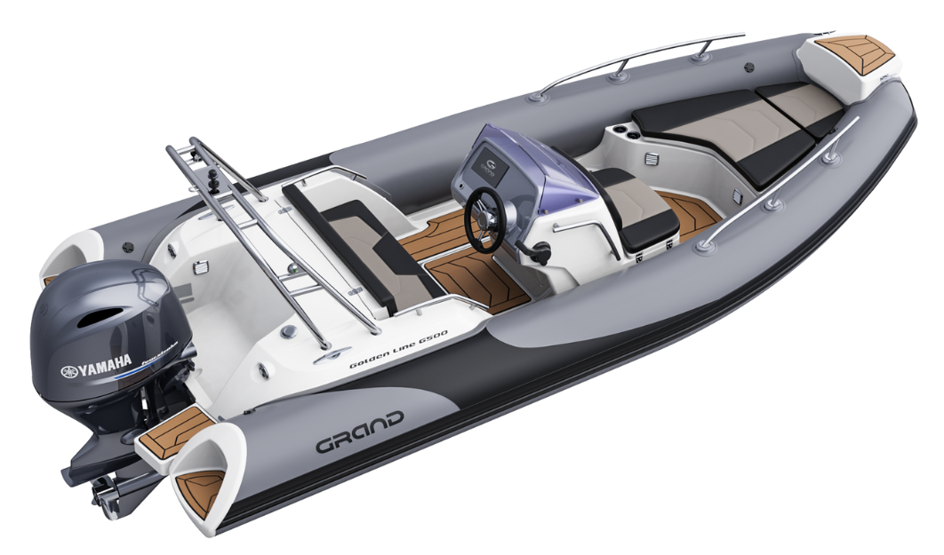 Render visual of the Grand G500 for sale, showing the boat from the side angle