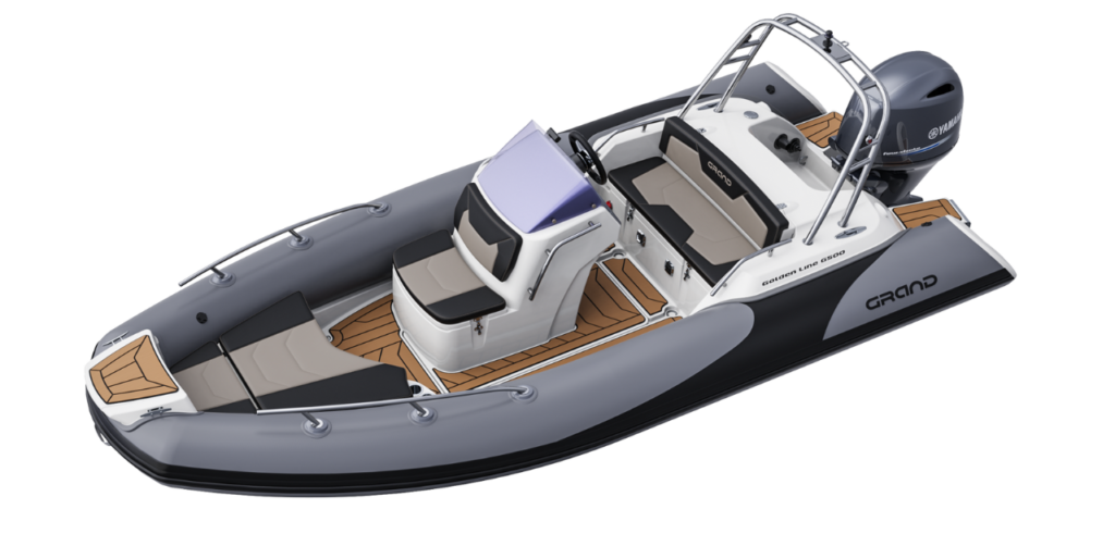 Grand G500 for sale, render image of the boat from the side, showing the internal layout of the boat