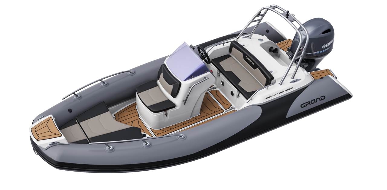 Grand G500 for sale, render image of the boat from the side, showing the internal layout of the boat