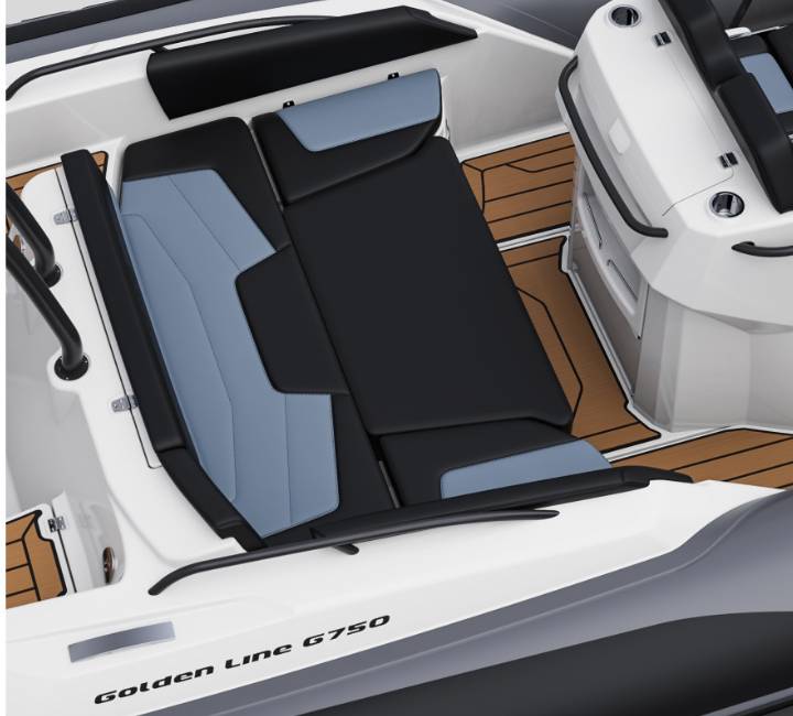 A render image of the extended stern seating on the Grand G750