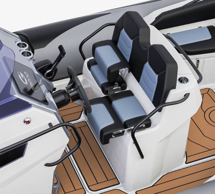 A render image of the helm seating on the Grand G750