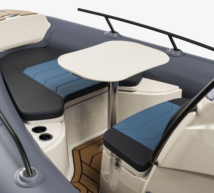 A render visual of the removable table at the bow of the Grand G580