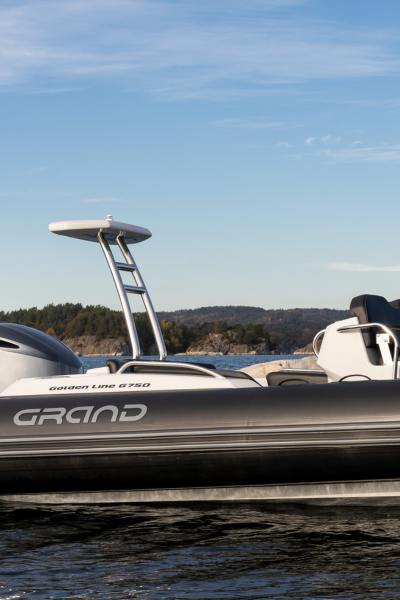 A Grand G750 rigid inflatable boat sat on the water