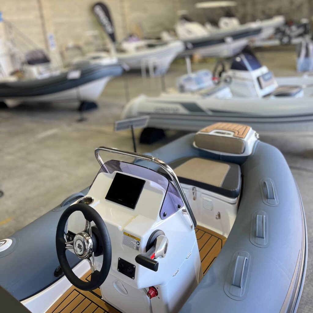 Boats on display at the Grand boat dealership