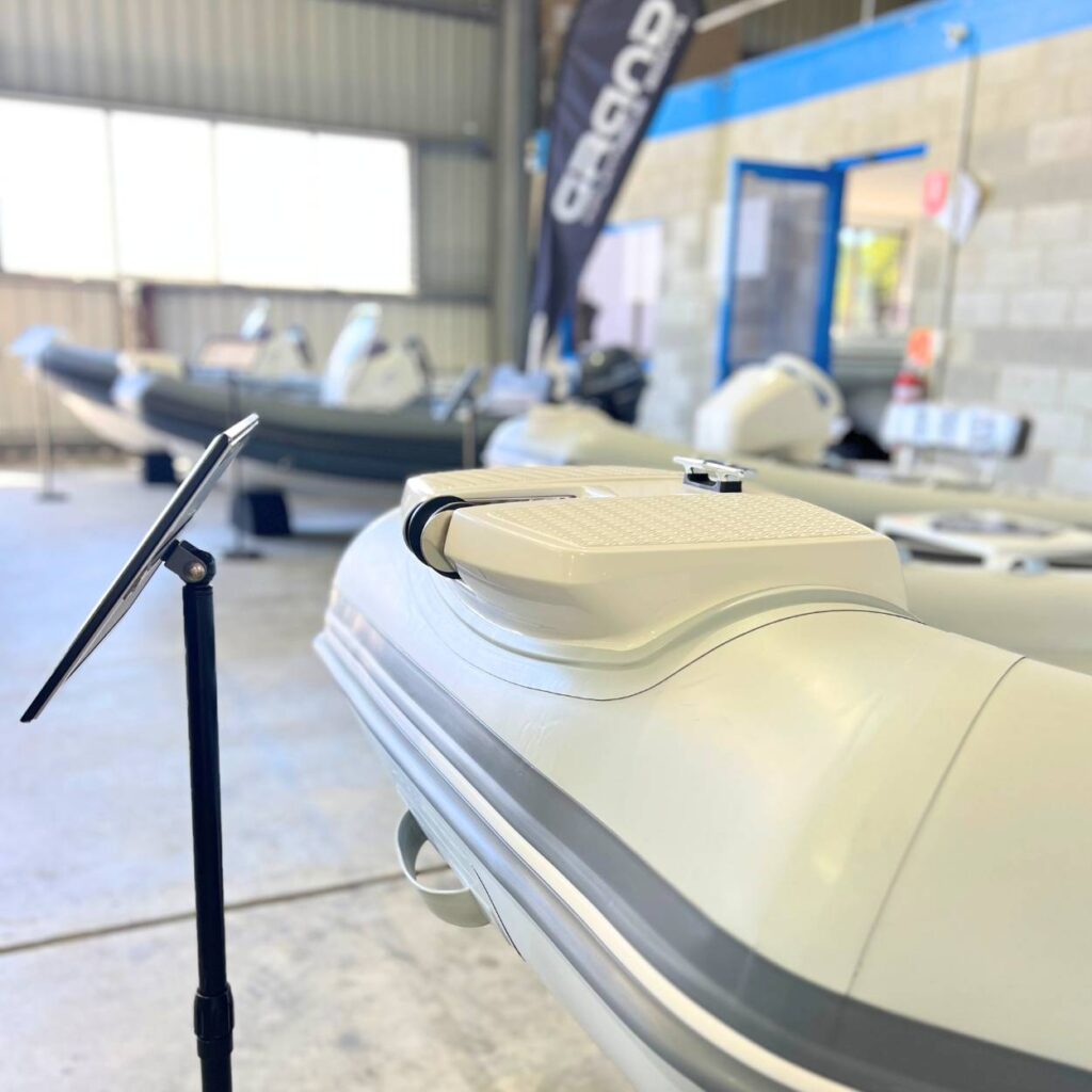 Tender boats on display at the Grand boat dealership