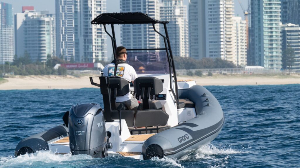 A passenger on board a 6 metre rigid inflatable boat - the Grand D600