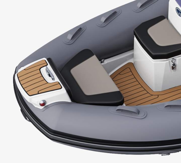 A render image of the Grand G380 tender boat's bow seat and step plate