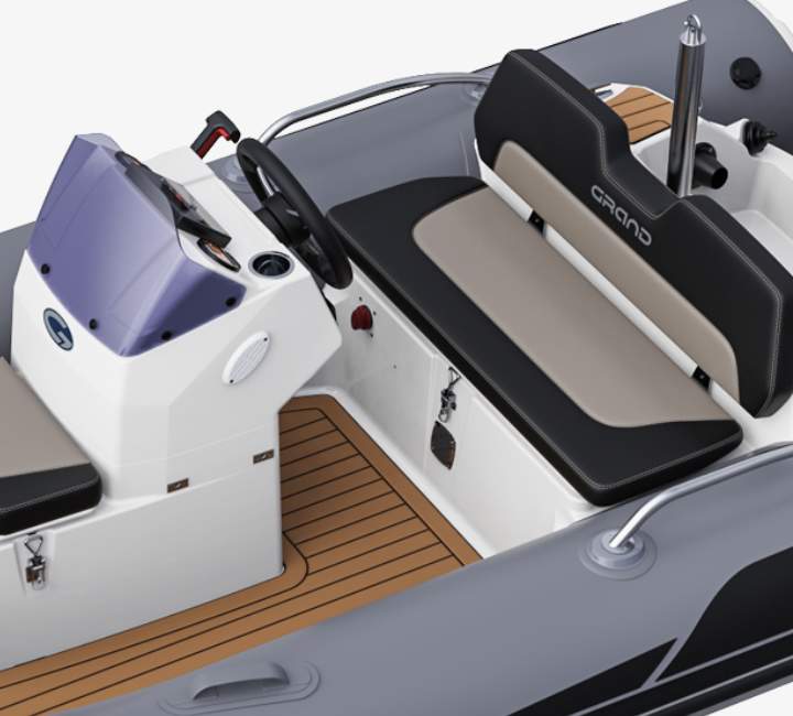 A render image of the helm seating on the Grand G380 tender boat