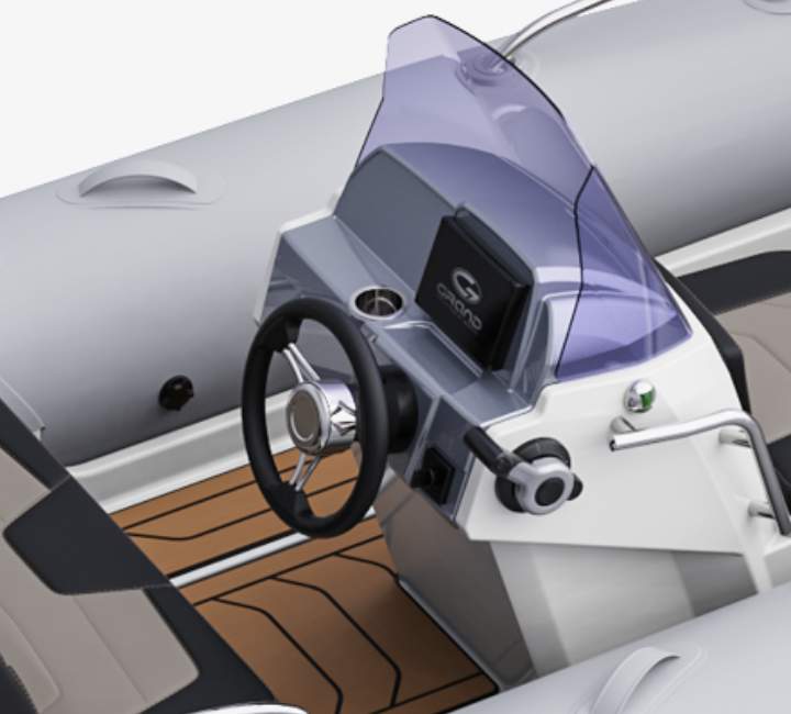 A render image of the console on the Grand G420 tender boat