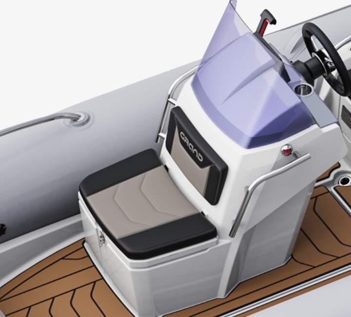 A render image of the front-console seat on the Grand G420 tender boat