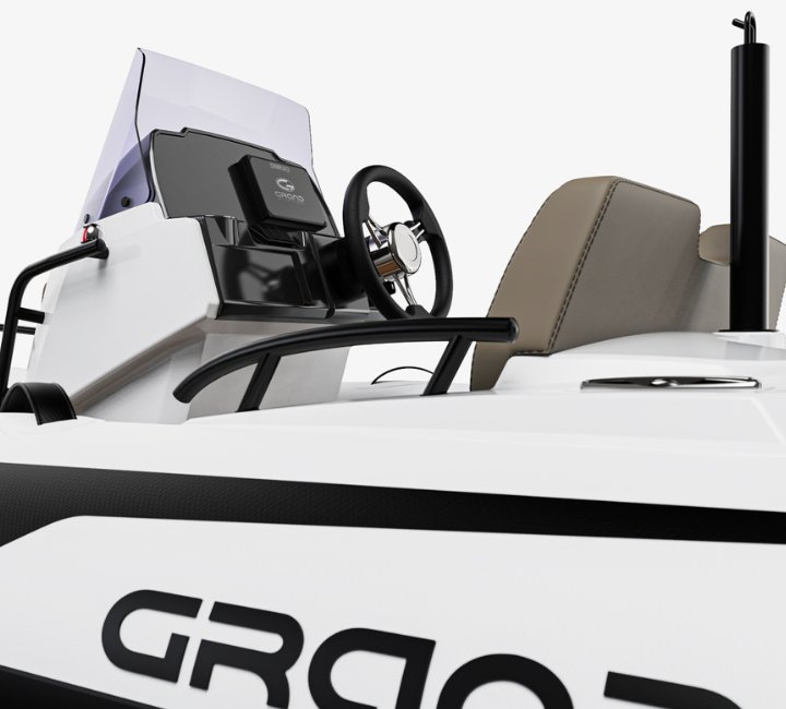 Render image of the Grand G420 tender boat from the side with ski pole