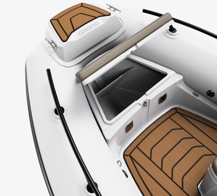 A render image of the bow locker on the Grand G420 tender boat