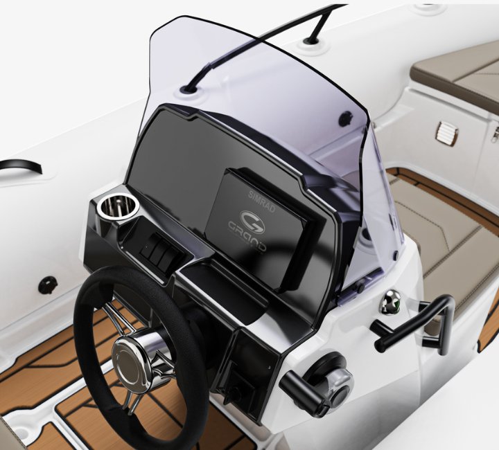 A render image of the Grand G420 console dashboard with chart plotter