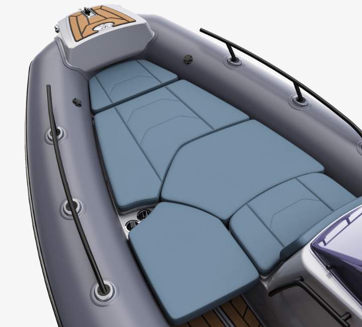 A render image of the cushions at the bow of the Grand G500