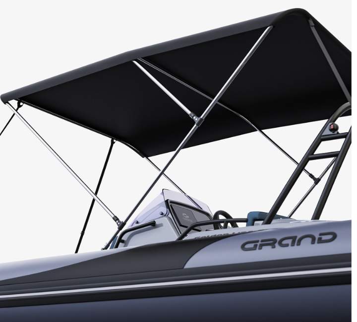 A render image of the bimini cover on the Grand G500