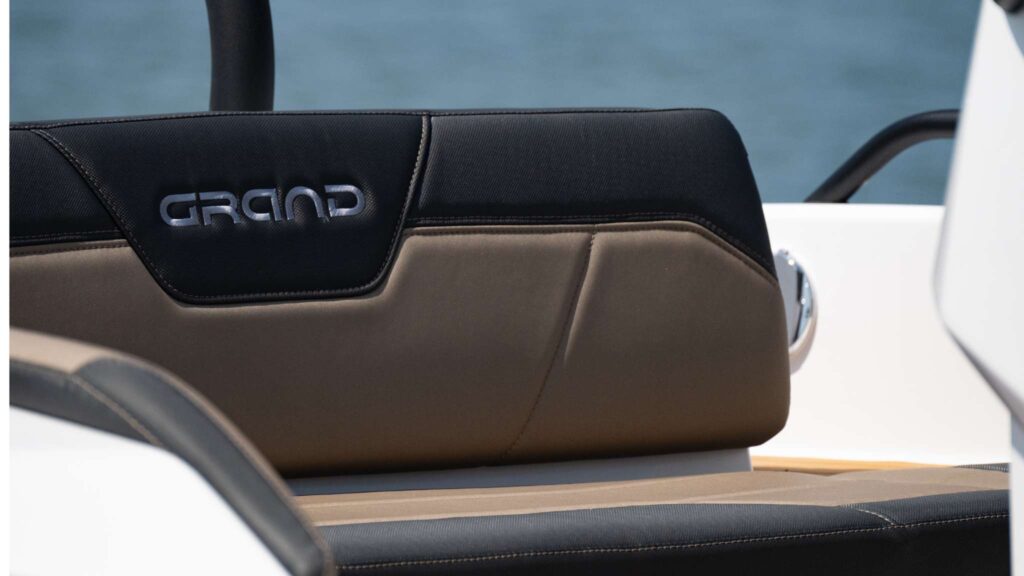 A close up of the boat cushions on a a Grand rigid inflatable boat