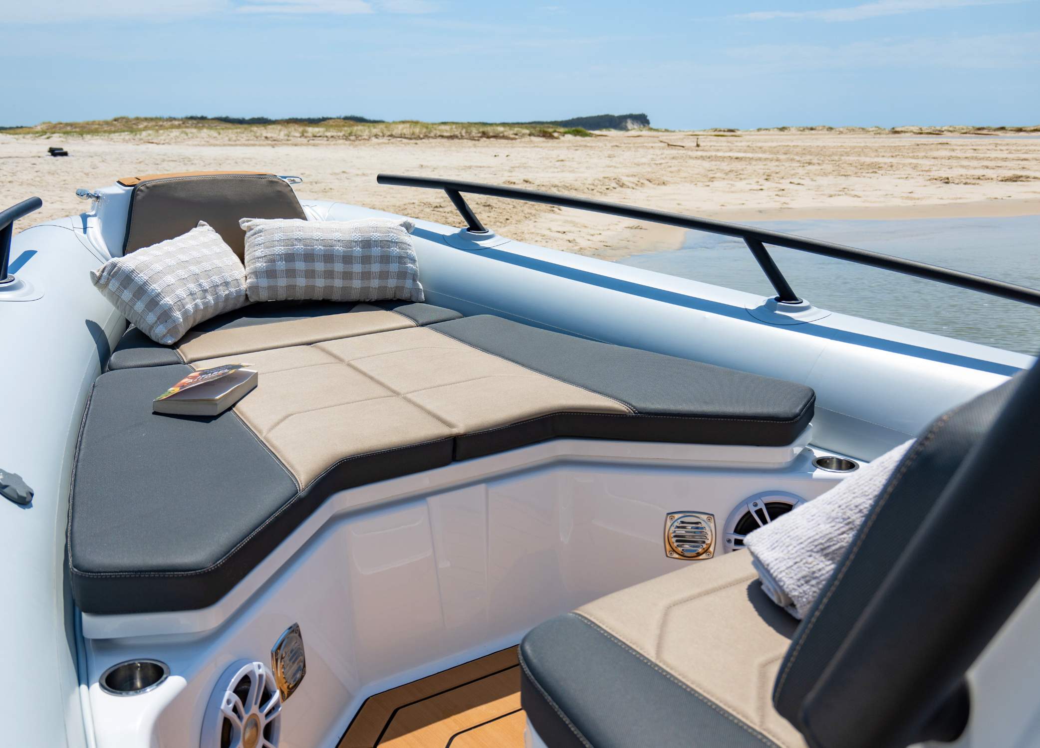 Large sun bed on the Grand G750 rigid inflatable boat