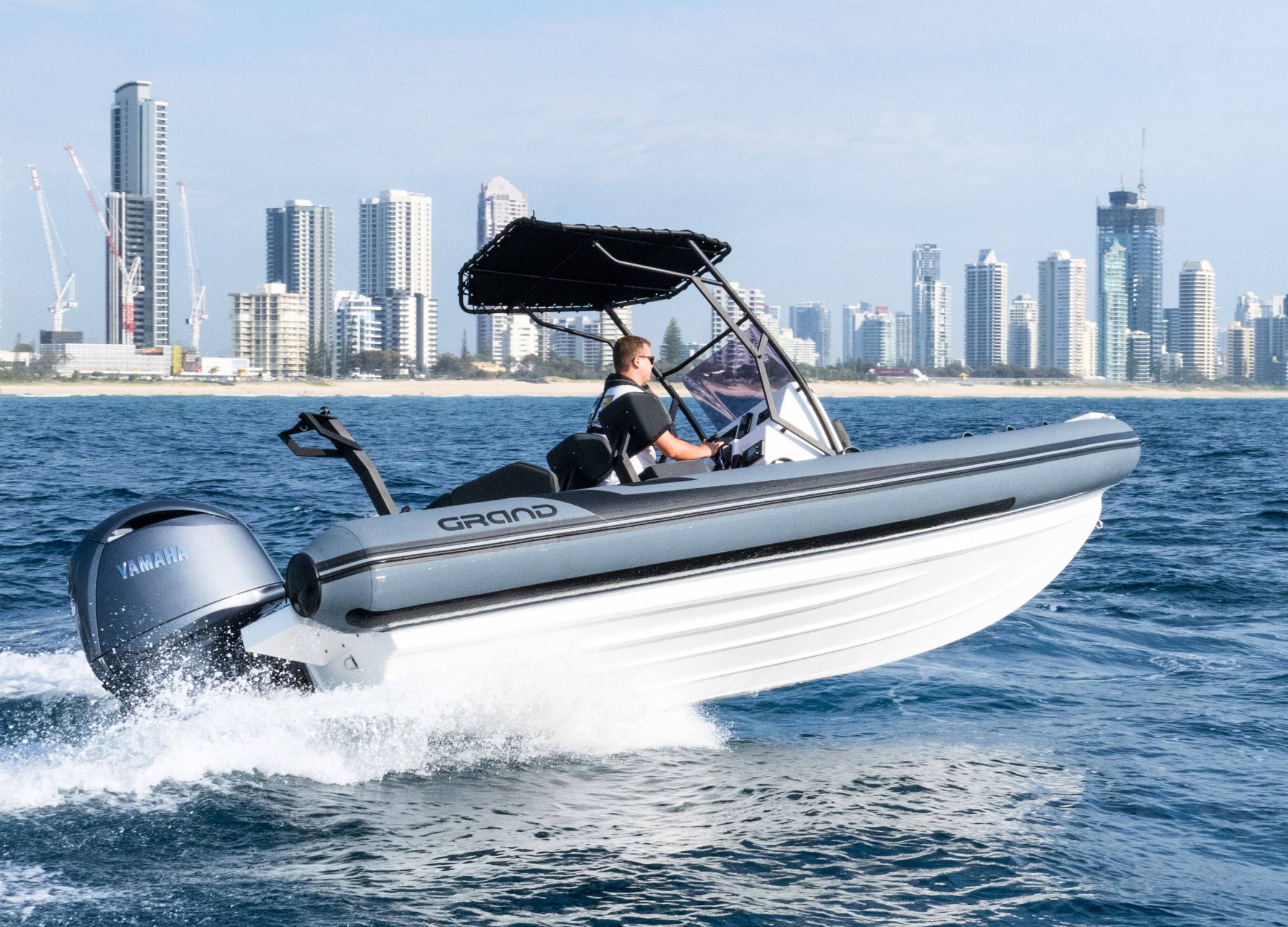 Grand inflatable boat with fibreglass hull designed by Mannerfelt Design Team