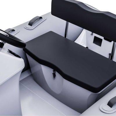 A render visual of the rear of the Grand S300, zoomed in on the drivers seat with under the seat locker space